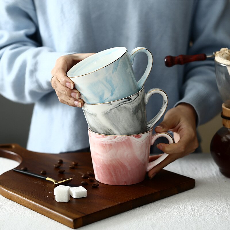 Kaffekrus 360ml vippemønster guldkant kaffekop nordisk stil luksus par krus elskeres kop