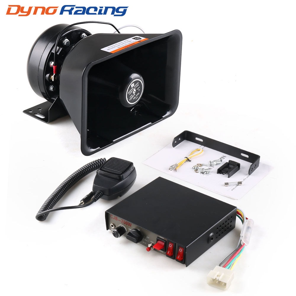 12V 200W 8 Tones Loud Car Warning Alarm Police Siren Horn Speaker PA with MIC System
