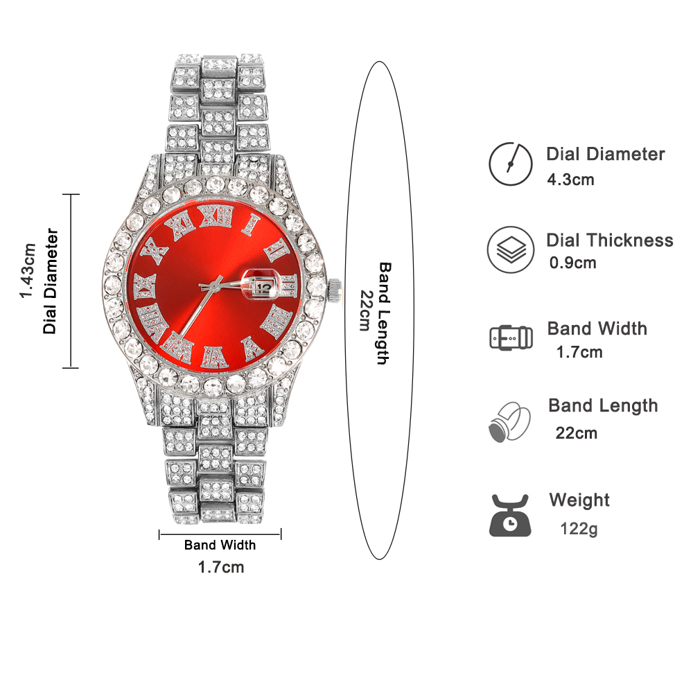 16mm Hip Hop Miami Cuban Link Chain Set Necklace +Watch+Bracelet Iced Out Shiny Trendy Stylish Jewelry For Women Men