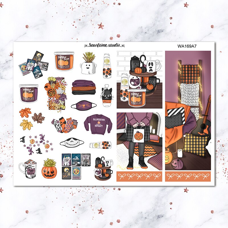 7pcs Retro Halloween theme Weekly list label Decorative Sticker DIY Stationery sticker Scrapbooking album Stickers