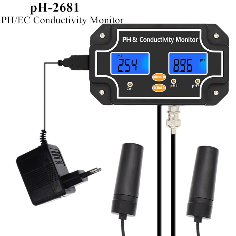 PH-2681 Ph/Ec Geleidbaarheid Monitor Ph Meter Water Quality Tester Multi Paramter Continue Monitoring Voor Aquarium Aquarium 40%