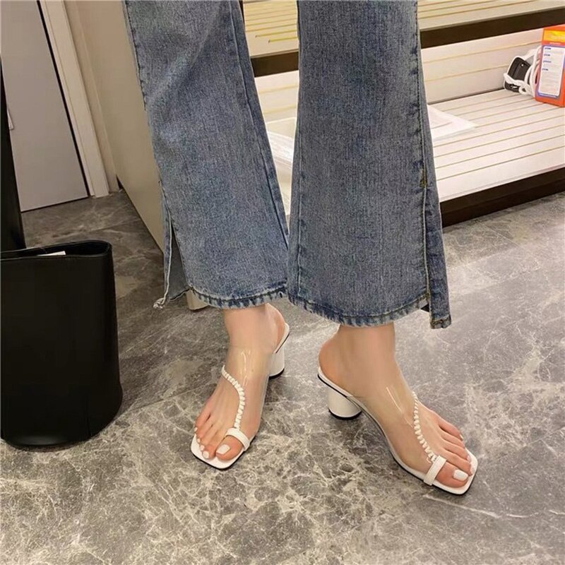 Dames sandalen schoenen dames pumps hoge hakken ronde hakken transparante sandaal vierkante neus schoenen zomer oranje damesschoenen