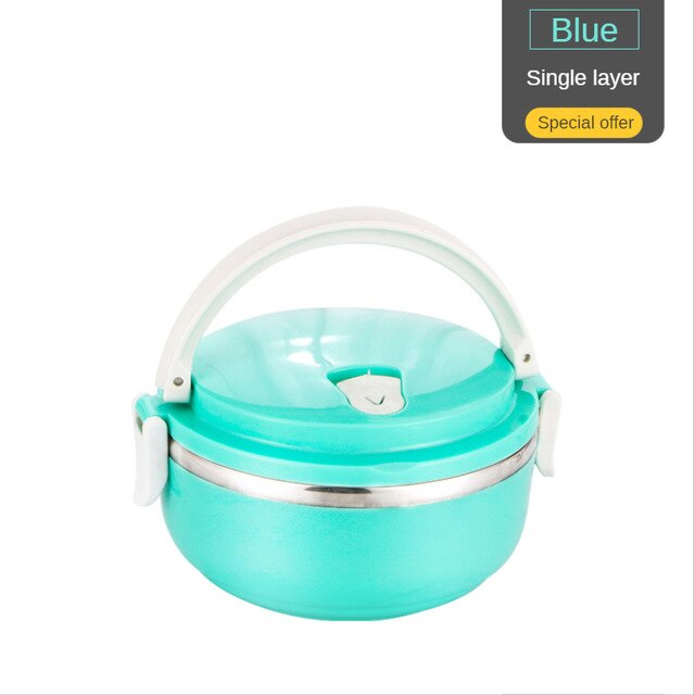 Container Stainless Steel Thermal Lunch Box Layers Sealed Grid Hidden Hand Tableware Students Adult Lunch Box: Special Offer  single layer Blue