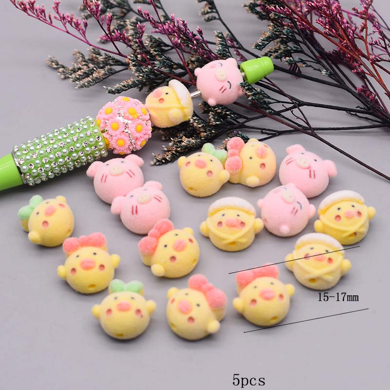 5 unids/bolsa cuentas acrílicas hechas a mano pequeño oso conejo Toon cuentas de sirena para fabricación de joyería DIY cadena de teléfono accesorios de bolígrafo: Verde oscuro