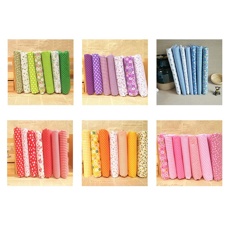 Diverse bedrukte katoenen stoffen, quilten, naaien, knutselen, patchwork, voorgesneden, 7 stuks