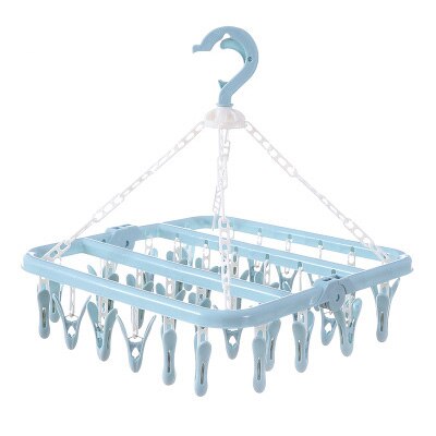 Colgador de ropa de lavandería cuadrado a prueba de viento, calcetines de plástico, guantes, perchero colgante para ropa interior, tendedero 32, perchas de secado al aire libre: Azul