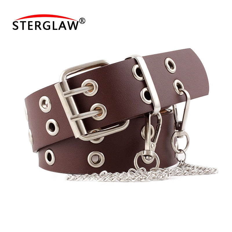 Ceinture à Double oeillet ajustable noir, à boucle en cuir pour femmes, 105x3.8cm, , à la , N214