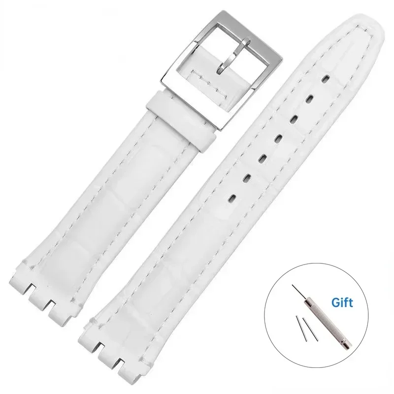 17mm 19mm Echtleder Armbinde für Swatch YCS YAS YGS Ironie Männer Frauen Sportuhrenarmband Männer Frauen Stahl Edelstahl Armbinde: Weiß / 17mm