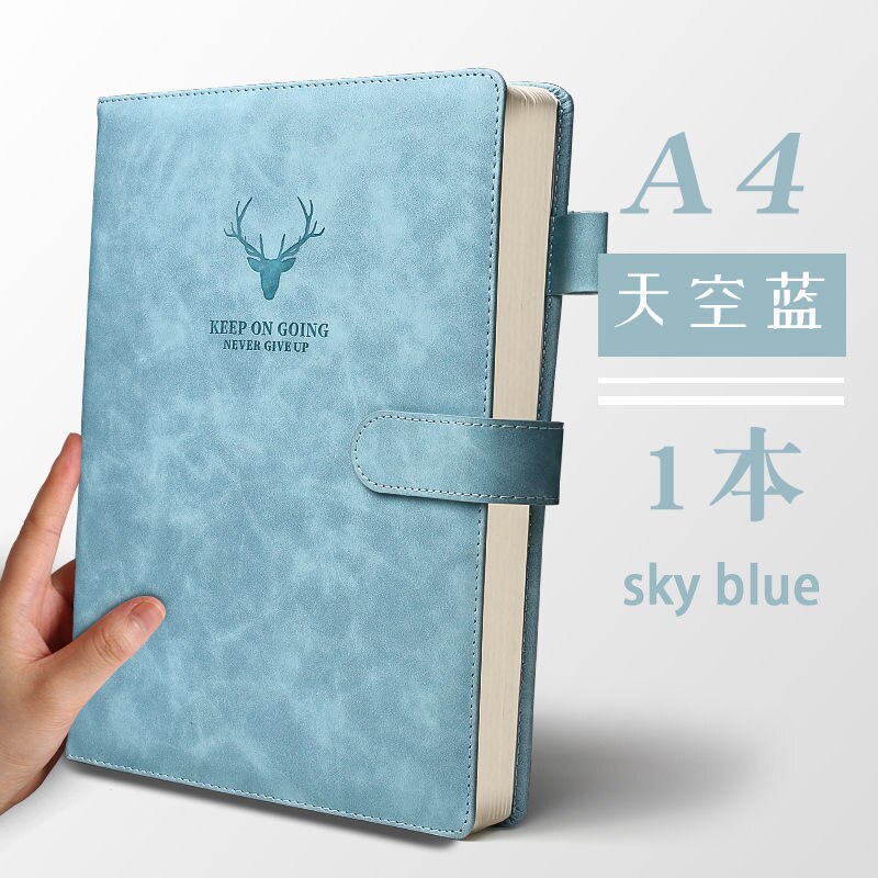 A4 Notebook Ultra-thick Thickened Notepad Business Soft Leather Work Meeting Record Book Office Diary Sketchbook Students Cute: Sky Blue A4