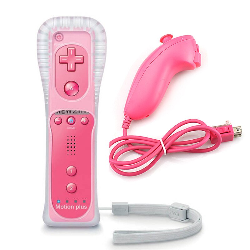 Wireless Remote Nunchuck Game Controller Joypad With Nunchuk Control For Nintend o Wii Built-in Motion Plus For Wii Gamepad: Pink