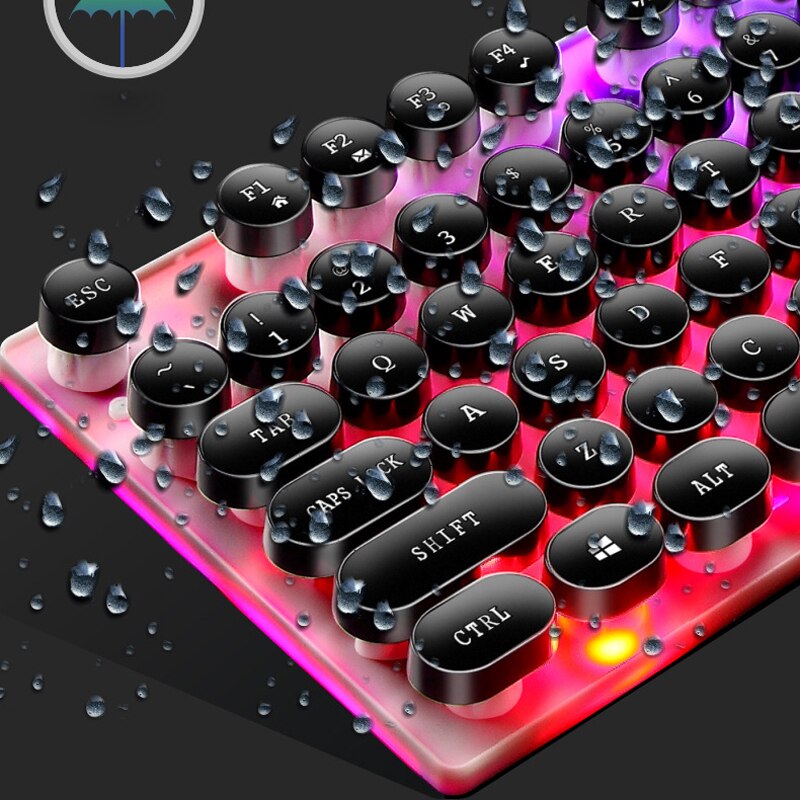 Teclado de ratón Punk impermeable, Combo de teclado Juegos de PC con cable y ratón de 1600DPI, Teclado retroiluminado