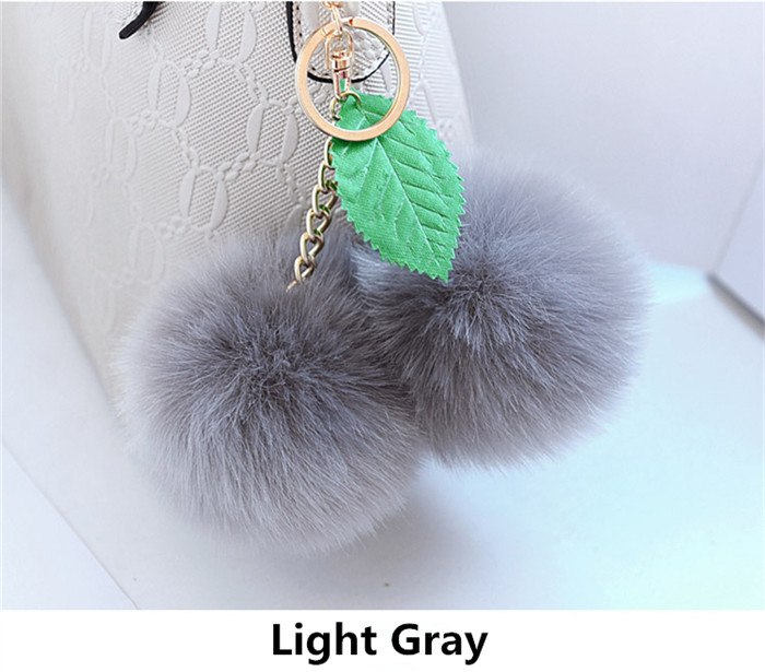 Leuke Pluizige Faux Konijnenbont Bal Pompom Sleutelhanger Cherry Gold Sleutelhanger Pom Pom Sleutelhanger Bag Charms Wedding trinket: Light Gray