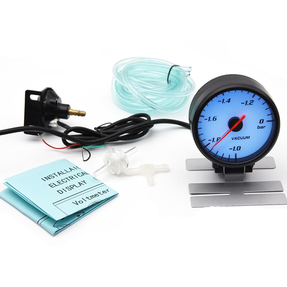 Vakuummåler 60mm vakuum digital blå ledet bakgrunnsbelysning måler med sensor og holderkopp 0 til -1 bar vakuum 2.5 tommer måler 12v: misligholde tittel