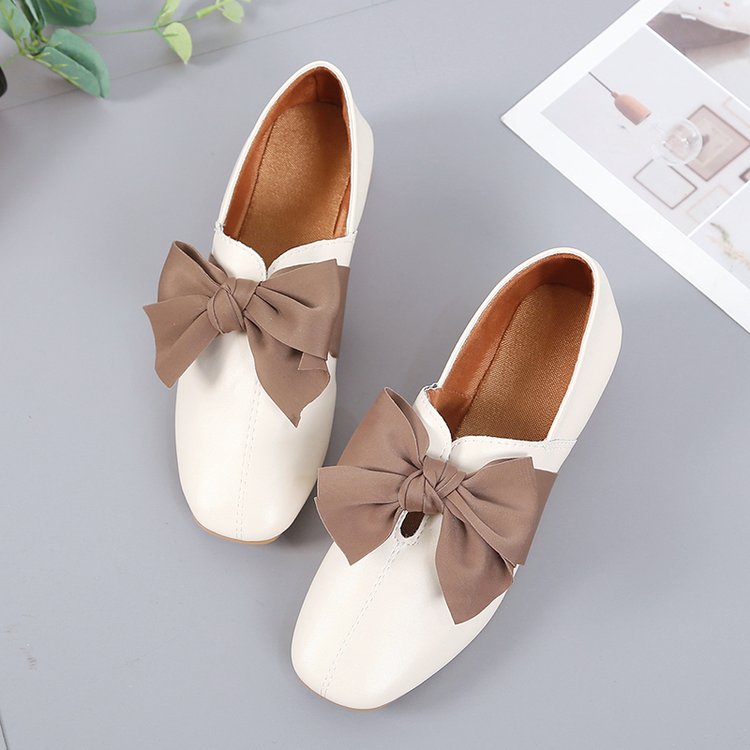 Zapatos informales con lazo para mujer, alpargatas planas de cuero, zapatos estilo oxford para dama, tacones cuadrados a la , sin cordones: White / 5