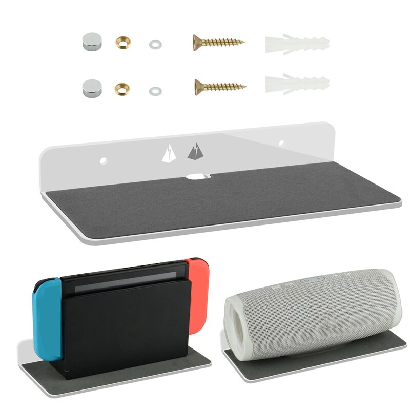 Wall Shelf Speaker Stand, Acrylic Wall Mount Display Shelf for Bluetooth Speaker, Webcam, Cell Phones, Toy: white