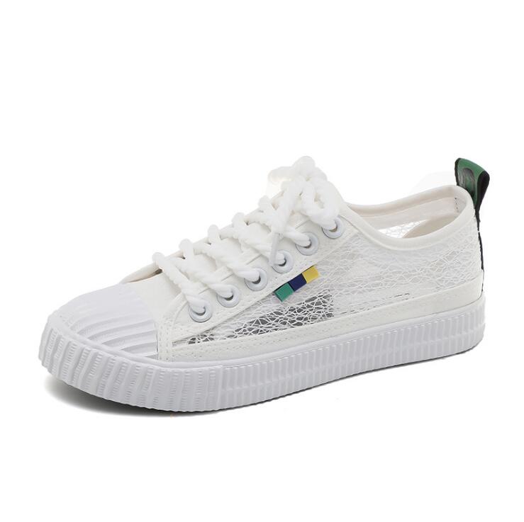 summer breathable canvas shoes women's hollow Paragraph letter flat shoes Women's shoes wild sneakers women: 7.5
