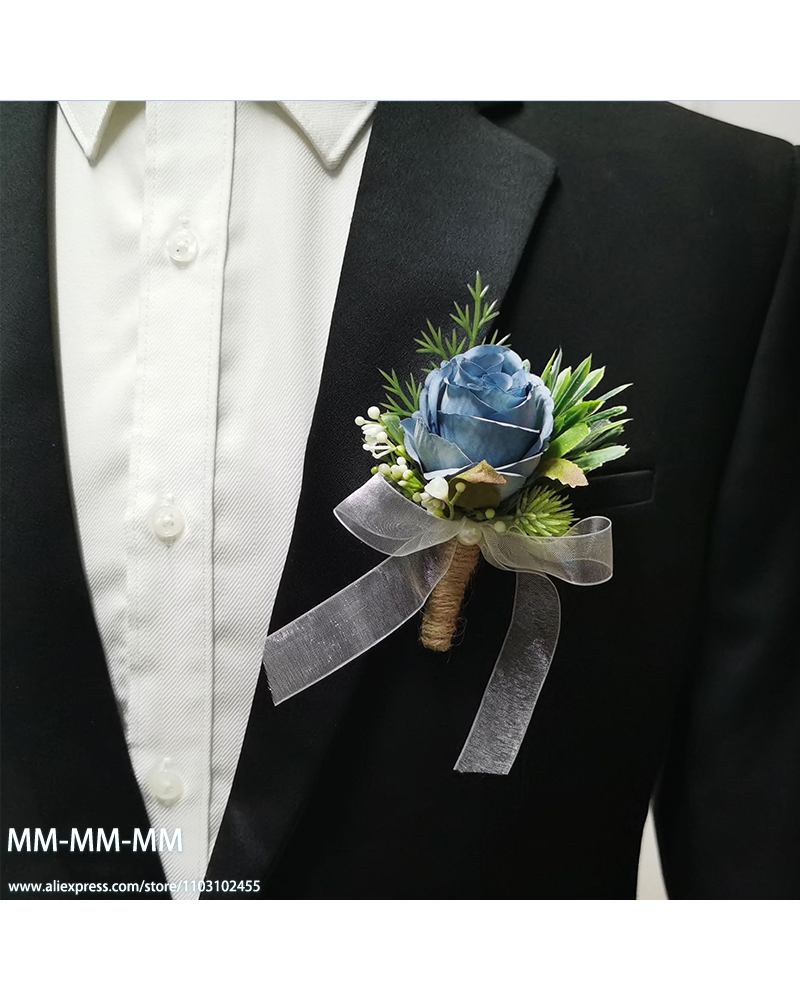 MM Boutonniere und Taillen-Corsage-Set für Hochzeit für Mann, Bräutigam, Trauzeuge, Seidenblumendekoration, Hochzeitsaccessoires: WHITE