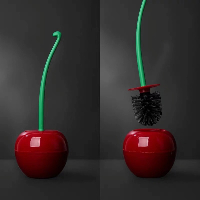 Scopino e supporto per WC, spazzola per la pulizia della spazzola per WC a forma di ciliegia carina per lavabo da bagno, spazzola per WC a manico lungo: wine red black bursh
