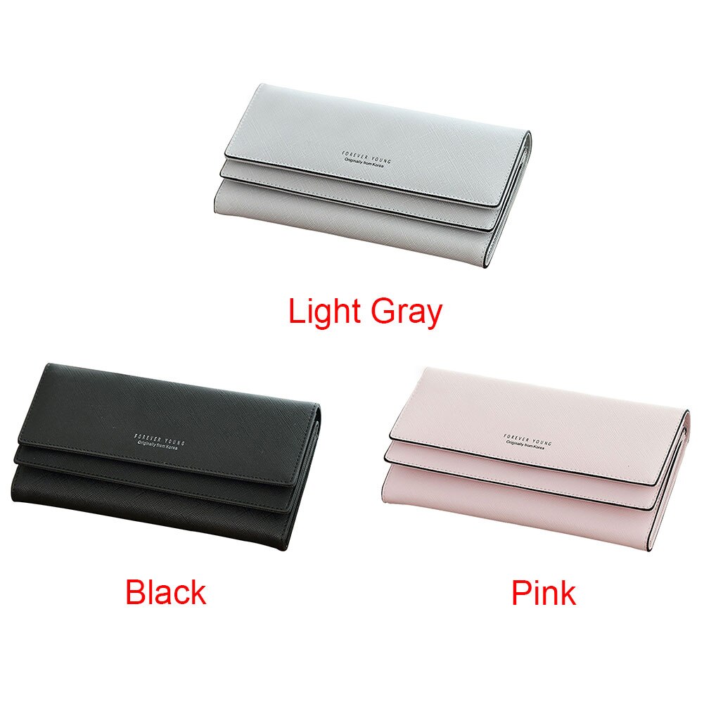 Long PU Purse Wallet Tri-fold Large Capacity Coin Pocket Multifunction Organizer Multiple Card Slot