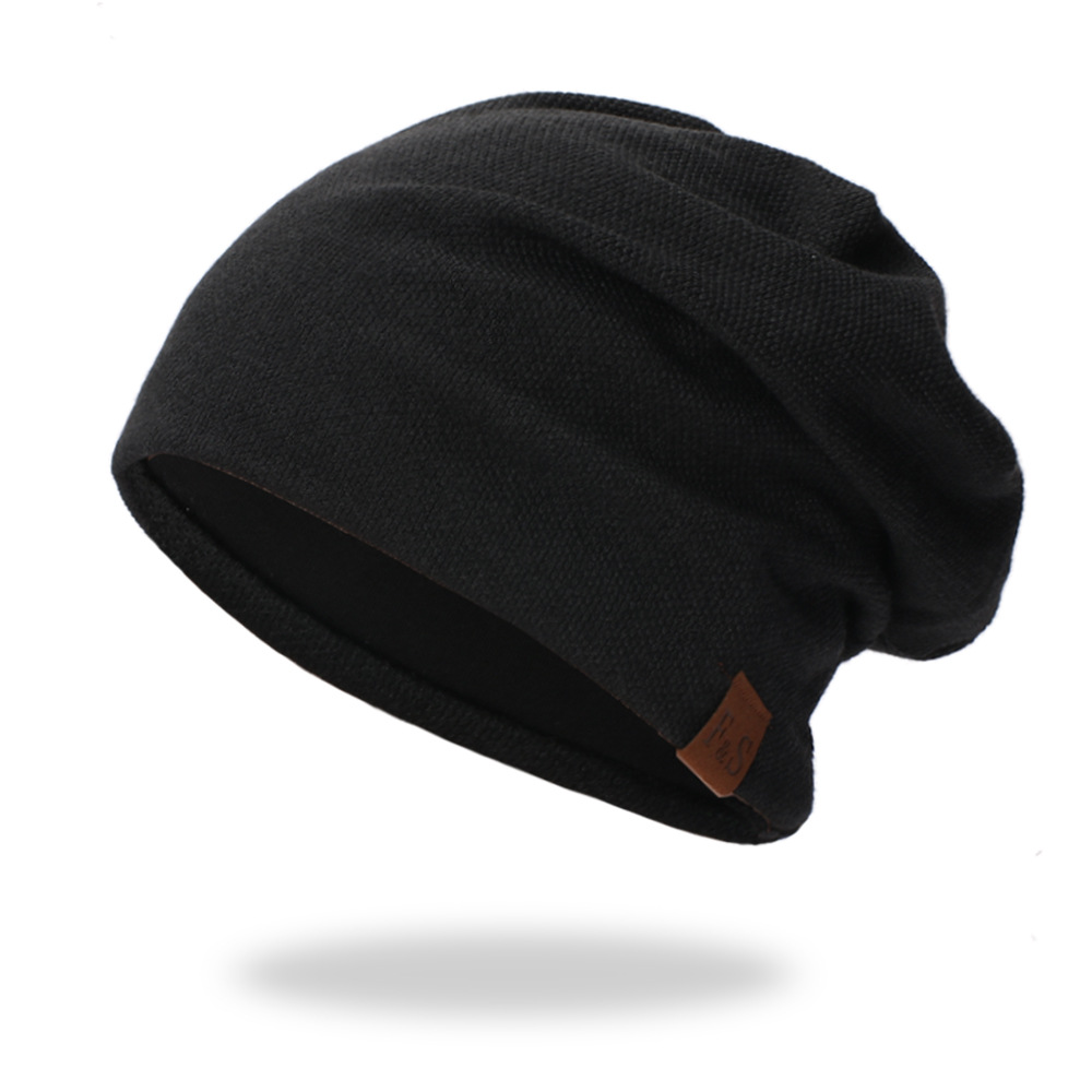 Gorro ligero informal térmico elástico de punto de algodón, gorro cálido para otoño y primavera, ropa deportiva: black