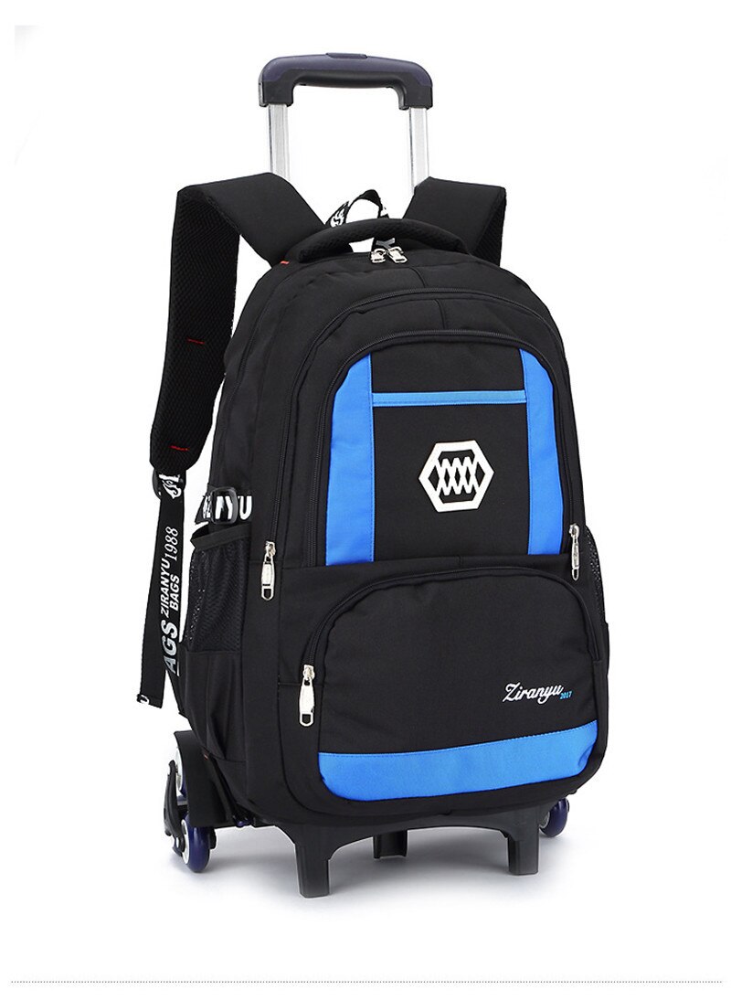 Mochila de rolamento para meninos rodas mochila trole saco escolar viagem bagagem 2020 nova chegada preto crianças bookbag mochila: Blue 6 wheels