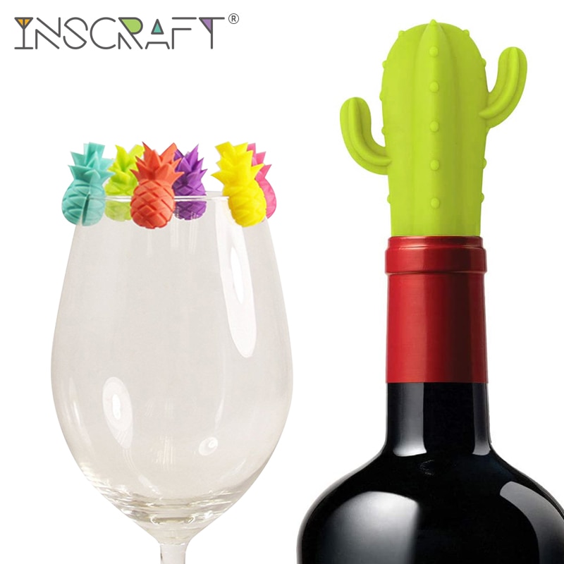 Siliconen Cactus Ananas Wijn Glazen Stop En Wijn Glas Markers Set Drank Fles Bedels Voor Wedding Party