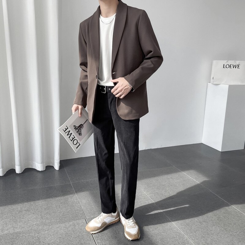 Green Brown Blazer Men Slim Business Society Mens Dress Jacket Korean Loose Casual Suit Jacket Men Office Formal Outwear