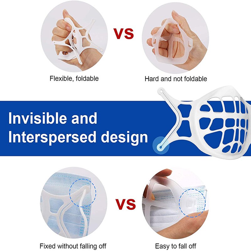 Soporte para mascarilla 3D, ayuda a respirar, cojín interior, soporte de silicona reutilizable, lavable, cuidado de la piel facial