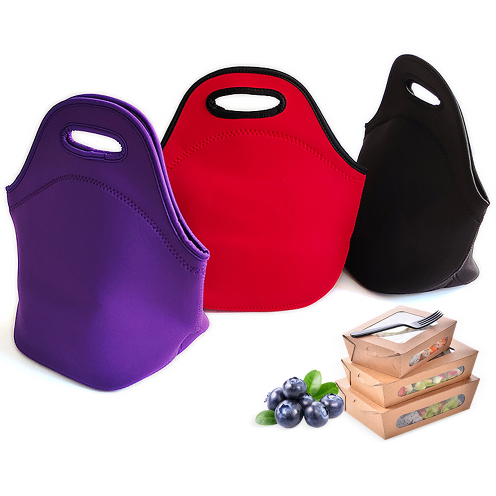 Lunch Tas Effen Kleur Grote Capaciteit Thermische Zak Draagbare Handtas Voor Studenten Volwassenen Zwart/Rood/Paars