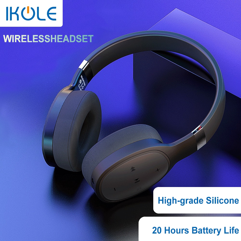 Ikole Bluetooth 5.0 Draadloze Headset Diepe Bas Hifi Stereo Geluid Rubber Draagbare Comfortabel Dragen Hoofdtelefoon Met Microfoon Oortelefoon