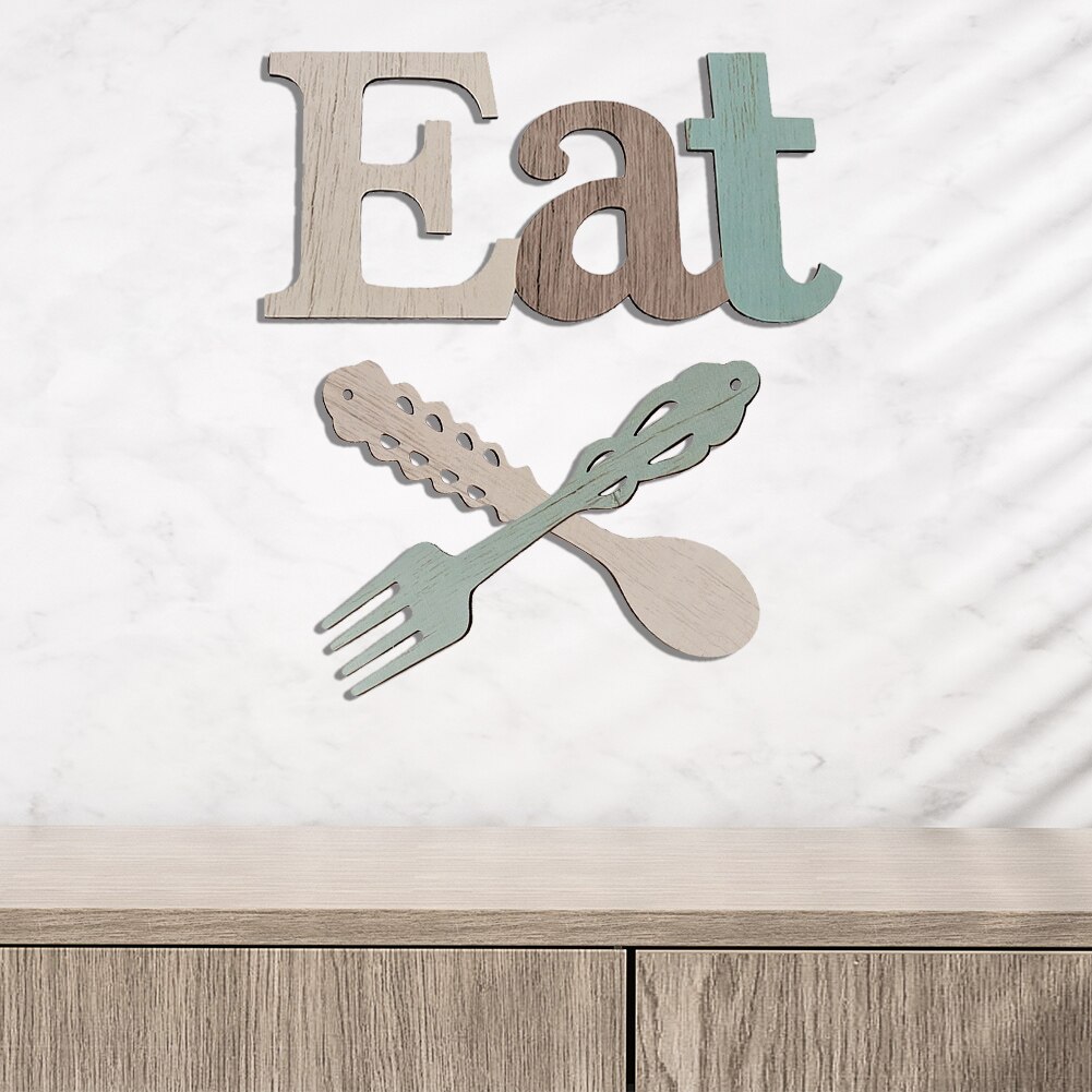 Farmhouse Fork Spoon Eat Sign Set Cafe Bar Rustic Wood Wall Hanging Dining Room