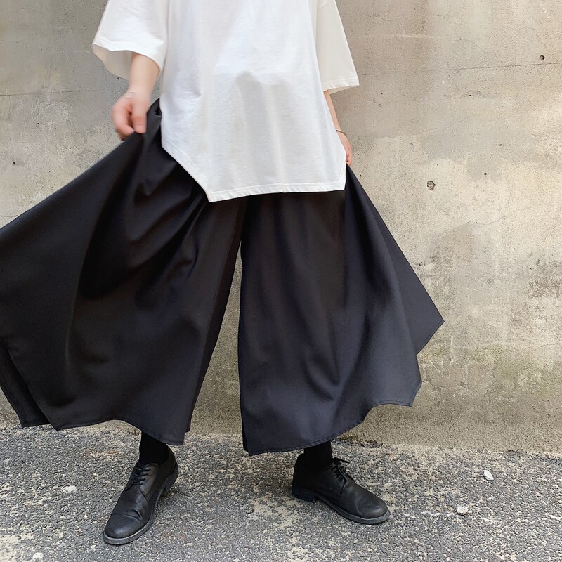 Pantalones de pierna ancha con Irregular de estilo japonés para hombre y mujer, ropa de calle estilo Hip Hop Punk, pantalones harén góticos, pantalones Kimono