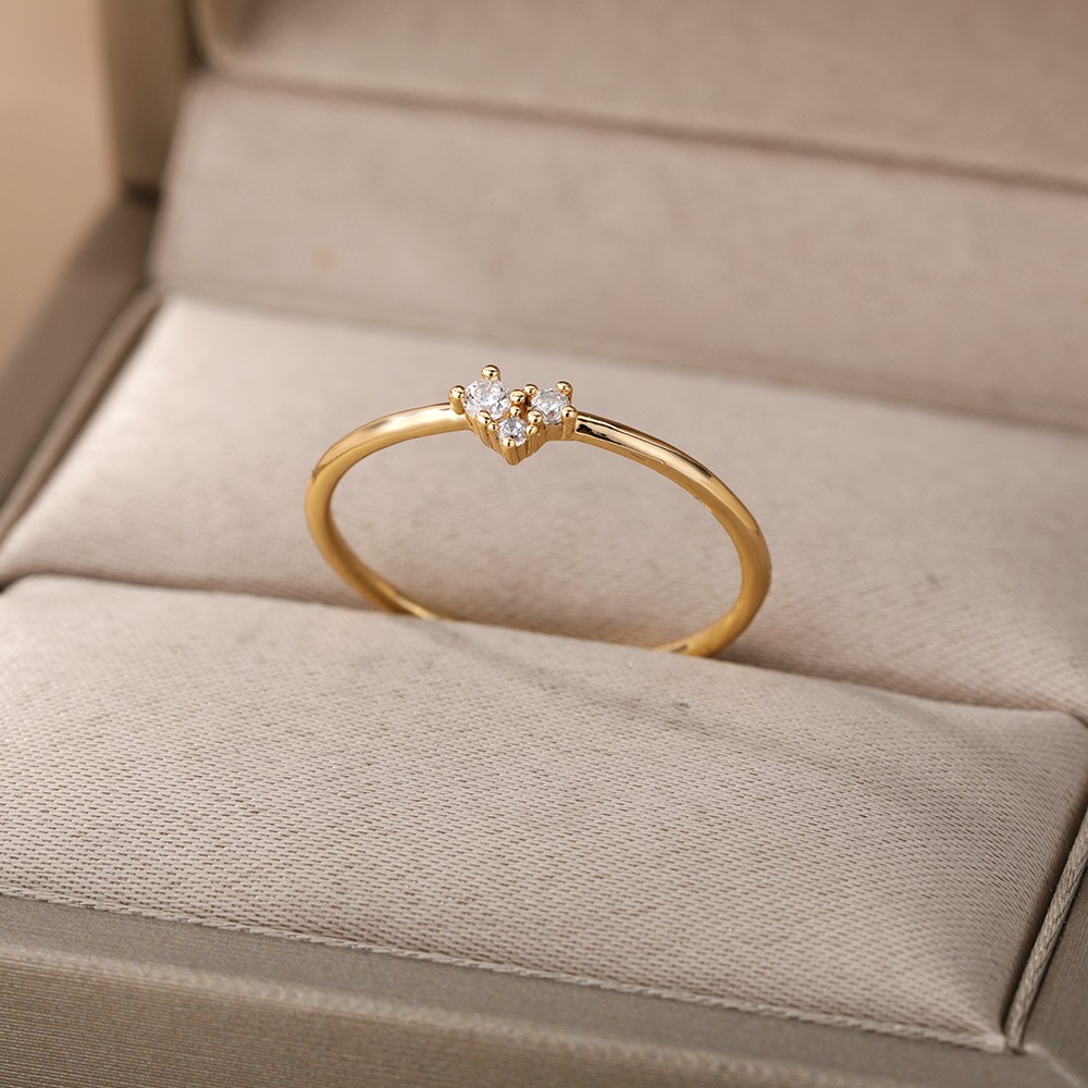 Leuke Ringen Voor Vrouwen Little Heart Shaped Gold Kleur Dainty Ring Sieraden Zirkoon Romantische Mode Bruiloft Engagement Sieraden