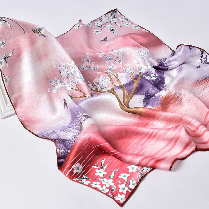 Silke firkantet tørklæde til kvinder print bandana naturlig silke tørklæde tørklæde lille suqare silketørklæde hår tørklæder 65 x 65cm