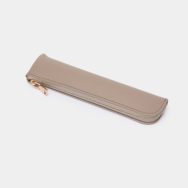 fresh zipper leather mini pencil case simple male and female student pencil case: Khaki