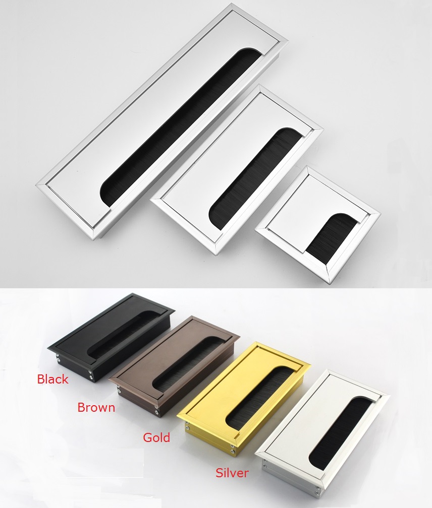 1PC Aluminum Alloy Table Desk Rectangle Wire Cable Grommet Hole Cover Outlet Port