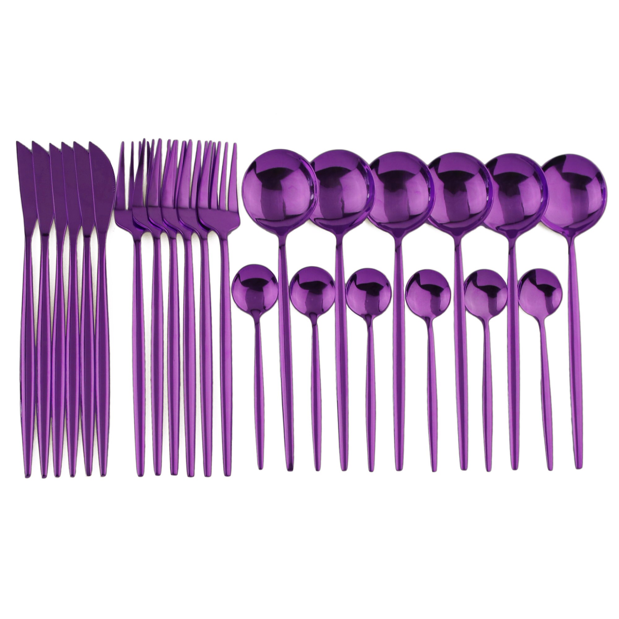 24Pcs/set Rose Gold Cutlery Set 18/10 Stainless Steel Dinnerware Set Knives Forks Spoons Dinner Set Kitchen Tableware Silverware: 24Pcs Purple