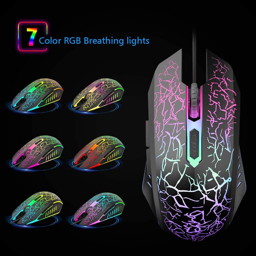 Led Backlit Gamer 2400 Dpi 6 Button Muizen Laptop Computer Ergonomische Muizen Stille Usb Wired Gaming Mouse