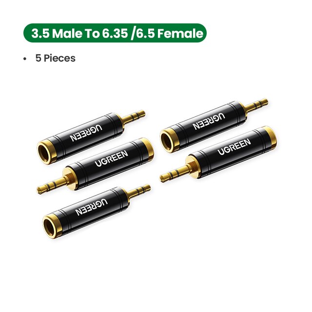 Ugreen 3.5mm til 6.5mm 6.35mm 1/4 adapter gullbelagt leie kobber 6.5mm hann til aux hunn til jack mono adapter lydkontakt: 5 stk