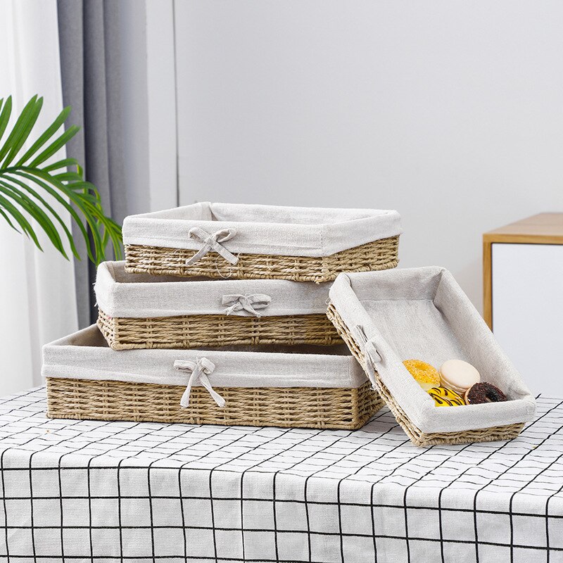 Bandeja de mimbre tejida a mano para almacenamiento de escritorio, cesta de mimbre para exhibición de comida, pan, fruta, aperitivos, mesa, tela, decoración artesanal