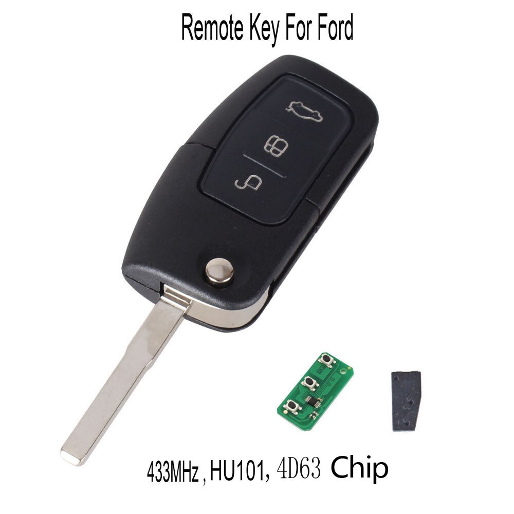 KEYYOU 433MHz 4D63 Chip 3 Knoppen Flip Folding Afstandsbediening Sleutel voor Ford Focus Fiesta Fob Case Met HU101 Blade: With 4D63 Chip