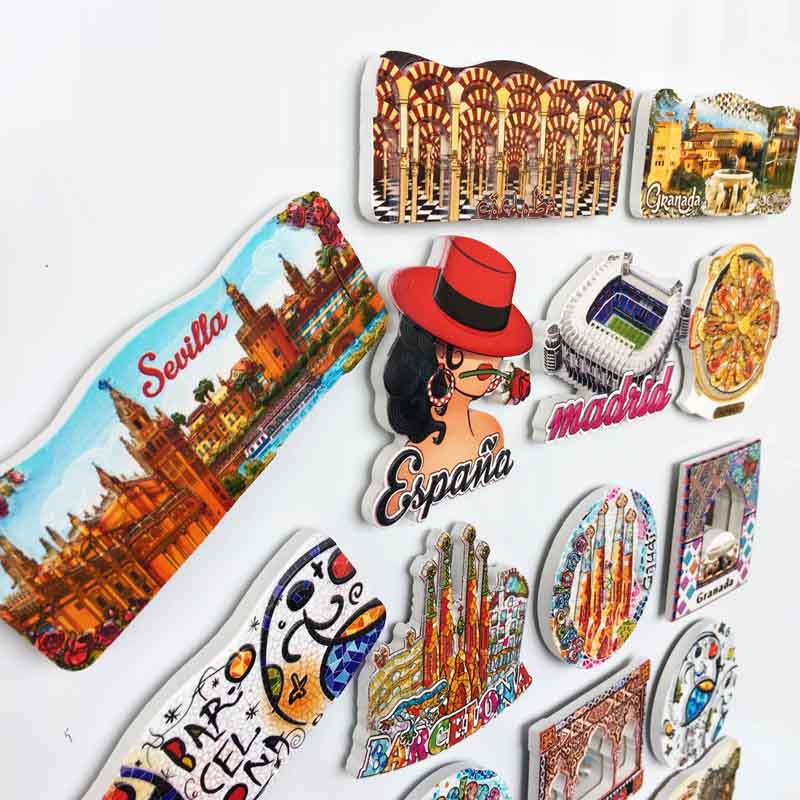Recuerdos de turismo mundial y urbano de hitos españoles, decoración de imán para nevera de Barcelona, Madrid, Granada, Sevilla, Toledo, Córdoba, España