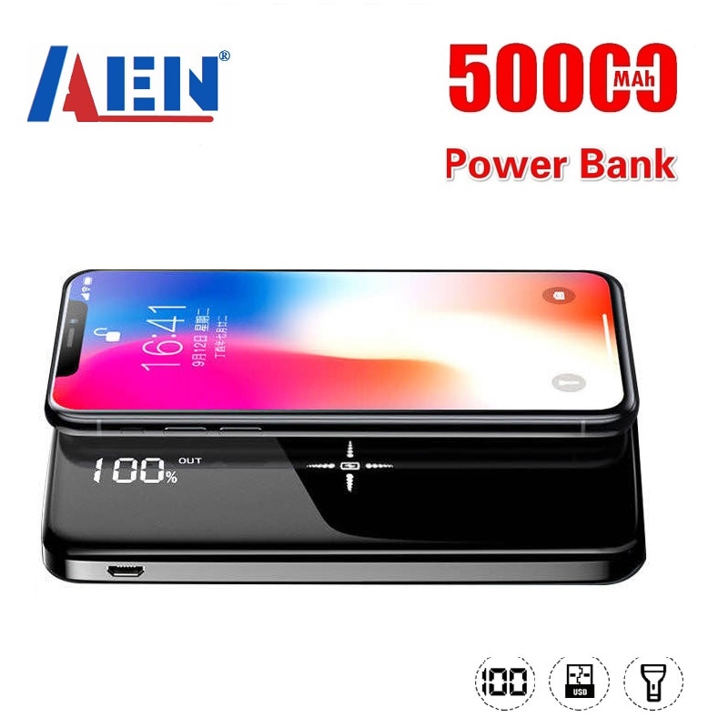 Wireless Power Bank 50000mAh External Portable Powerbank Full Screen Mirror Fast Charging Multi Port Waterproof for All Phone