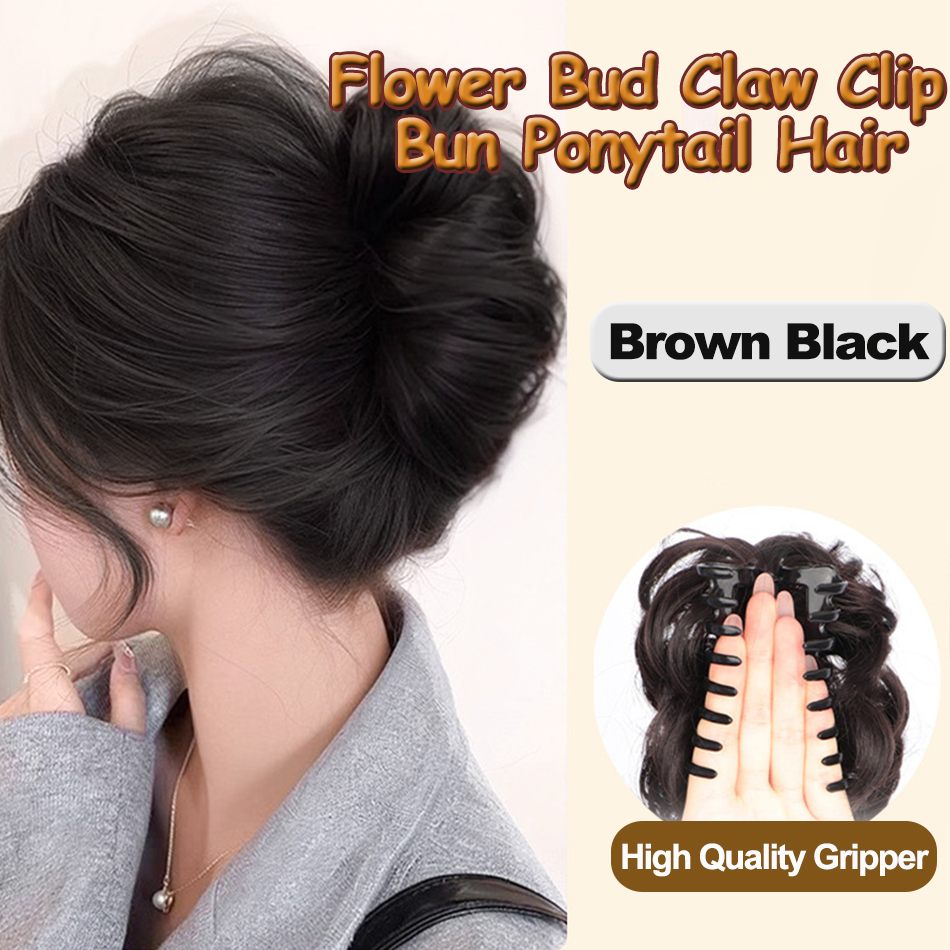 Moño sintético desordenado, pieza de pelo, Clip de garra, extensiones de cola de caballo, estilo Scrunchie, moño de capullo de flor perezoso, cola de caballo rizada ondulada: #4