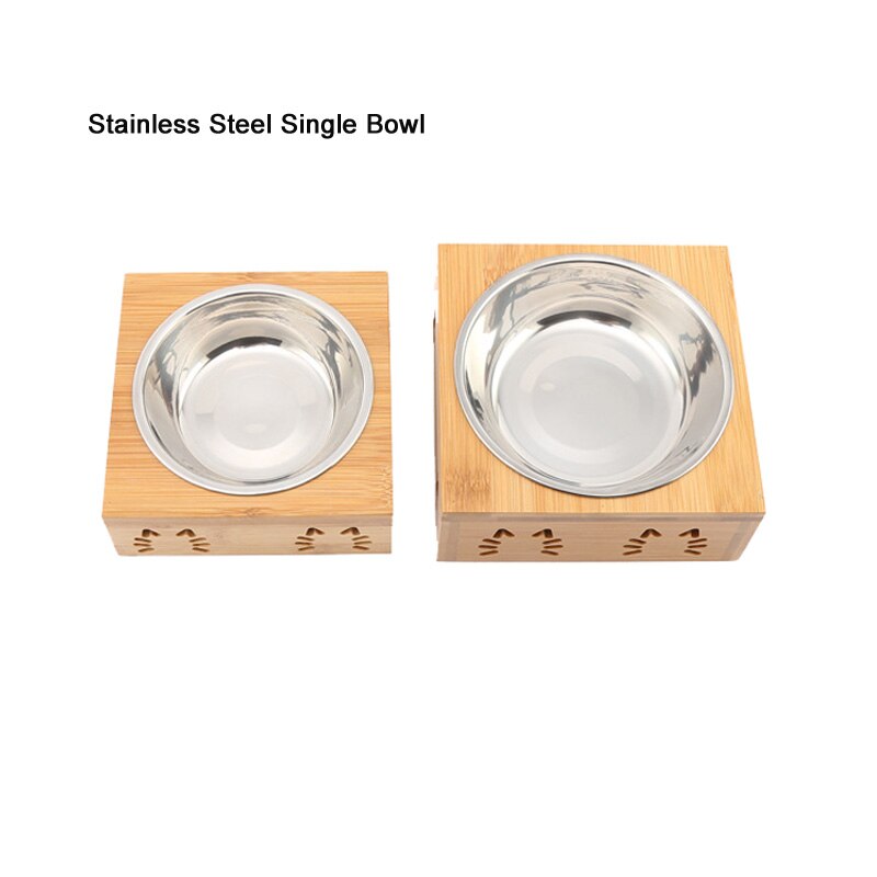 Pawstrip pet dubbele hondenkom, bamboe, roestvrij staal, keramische kattenbak, hondenvoerbak, voerbak, waterbak voor honden, dierenwinkel: Stalen enkele kom / S