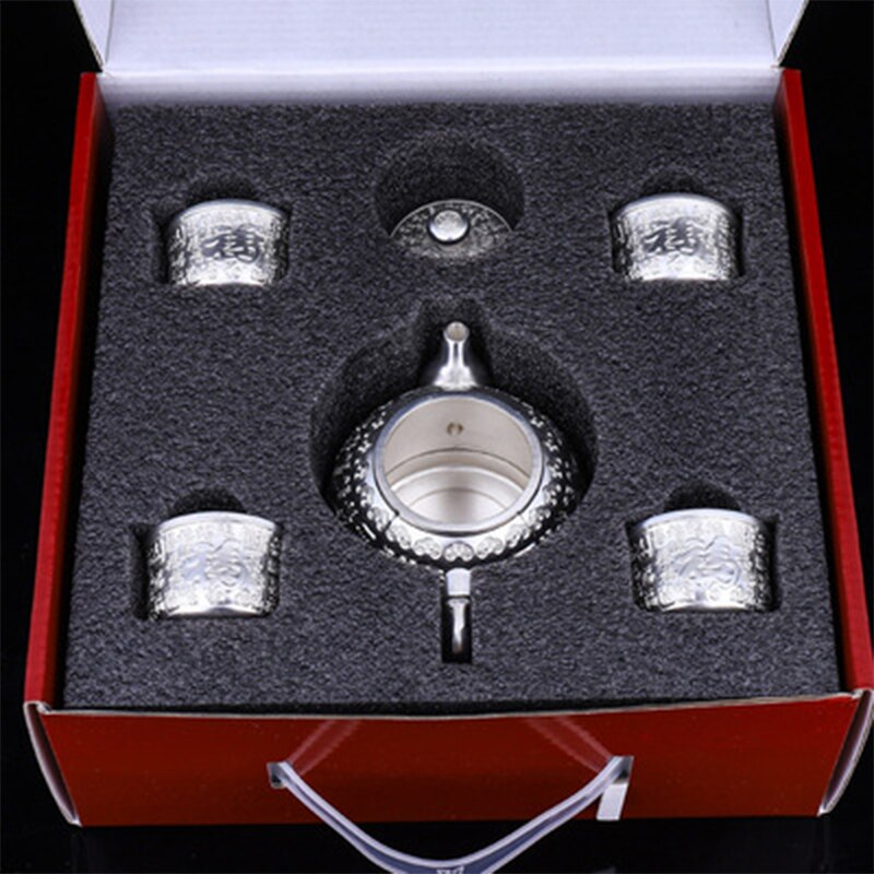 Service à thé en argent et or, haut de gamme, théière faite à la main, service à thé Kung Fu chinois, de cérémonie, une théière et quatre tasses