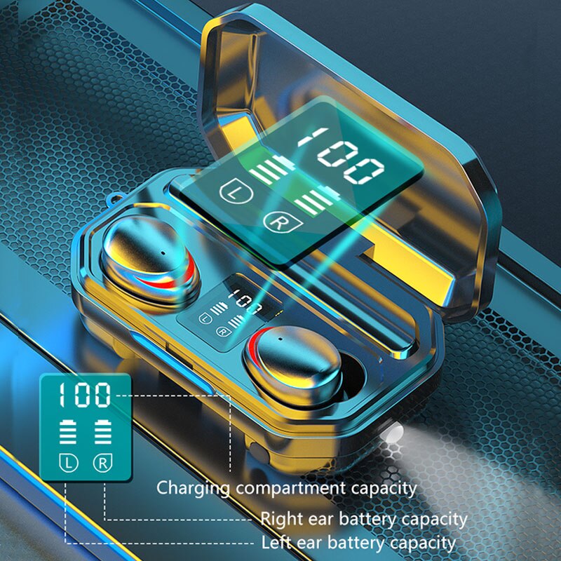 Cuffie senza fili TWS auricolari Bluetooth 3500mAh sport cuffie impermeabili HiFi 9D Bass auricolari Stereo con microfoni