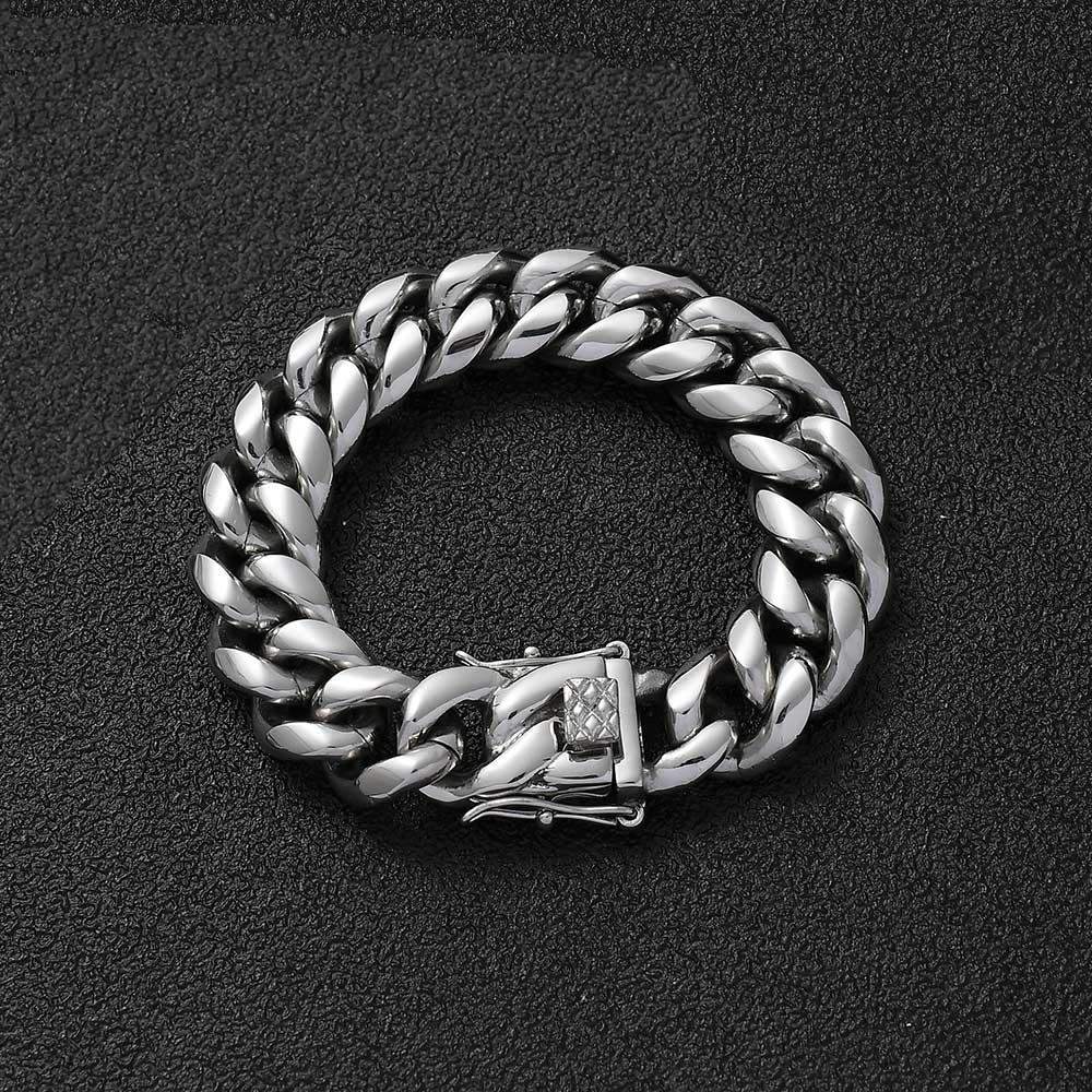 Men Stainless Steel Bracelet 6-14mm 18 K Gold Plated Miami Cuban Link Charm Bracelet For Men Pulsera Acero Inoxidable: 17cm / Green Dragonly