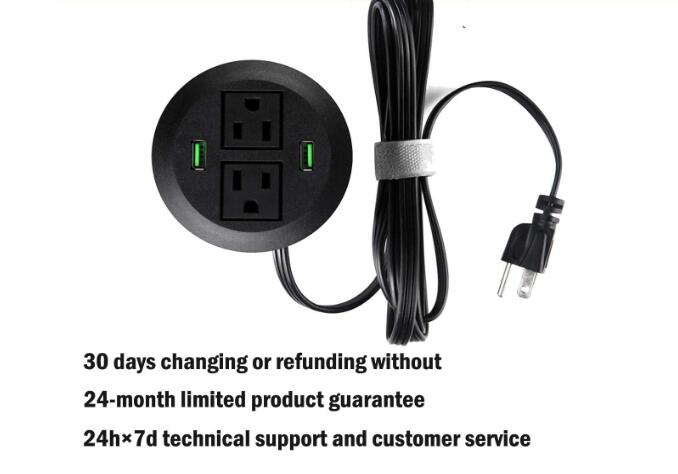 3 inch Desk Power Grommet, USB Grommet with Green Port, Desk Hole Round Grommet Outlets with 2 AC Outlets and 2 USB Ports 6.5FT