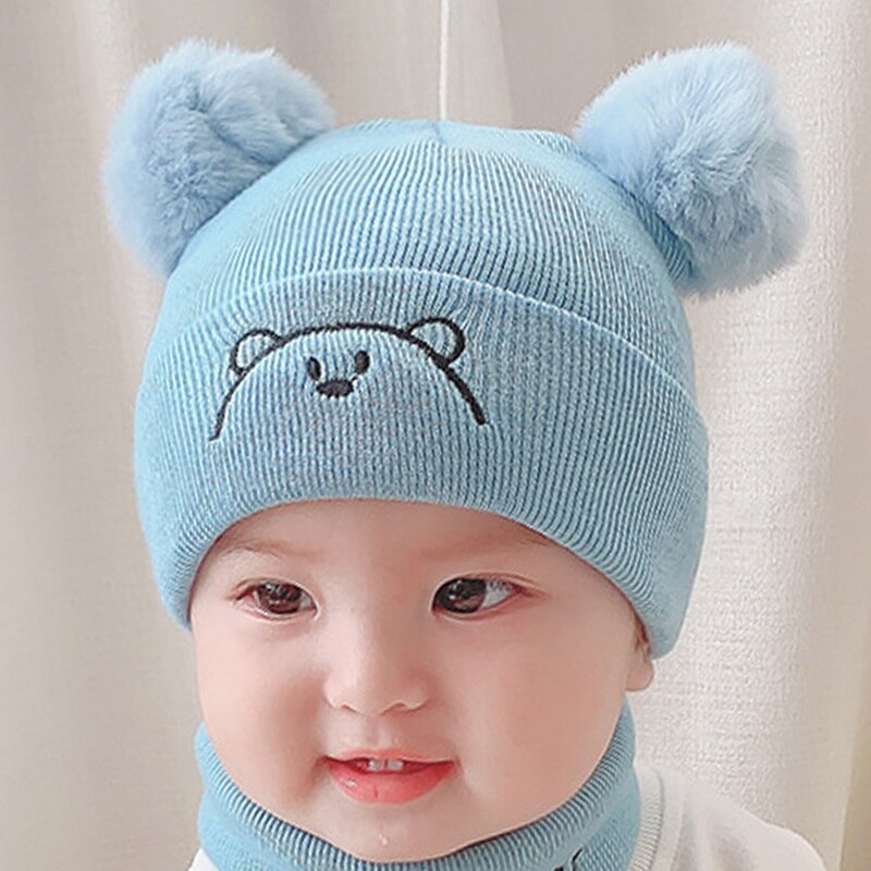 Baby winter warme mutsen 2 stuks peutermuts + twitter pompon kindermuts muts enfant gebreide schattige muts voor meisjes jongens 0-24 maanden